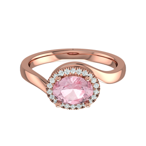 925 Sterling Silver Rose Gold Plated Oval Pink <b>CZ</b> Halo Engagement <b>Ring</b> White <b>CZ</b> Accents | Women's Trendy Elegant Fashion Jewelry - Product Image 1