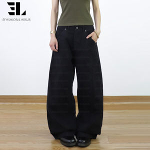 Pantalons <span class=keywords><strong>chino</strong></span> baggy en sergé sur mesure LARSUR, jambe incurvée en forme de sabre, taille haute, coupe décontractée, pantalon en denim pour femmes - Product Image 4