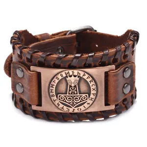 MECYLIFE-Bracelet en cuir de style Viking pour homme, Bracelet en cuir véritable de style nord Viking, Toten, Thor