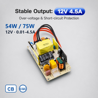12V 0.01-4.5a Papan Pcba Switching Power Supply 20W 36W 54W 75W AC DC Open Frame Power Adapter untuk Kunci Elektrik Cctv