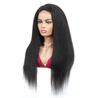 Wig Rambut Asli Manusia Kinky Straight 13x4 Lace Front untuk Wanita, Wig Lace Frontal Pre Plucked dengan Baby Hair, Rambut Asli Manusia Remy Brasil
