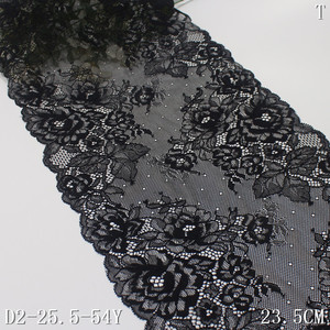 Lãng mạn Đen 23cm đàn hồi ren ưa thích hoa căng ren lưới vải dệt kim spandex nylon ren TRIM cho đồ lót quần áo - Product Image 1