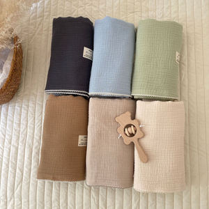 新スタイル 100%クレープコットン 2重ガーゼ 超ソフト 通気性 無地 ベビーモスリン おくるみ レースブランケット スワドル - Product Image 3