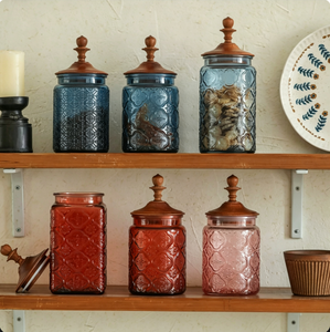 Ensemble cadeau <span class=keywords><strong>vintage</strong></span> romantique rétro en verre gaufré sérigraphié couleur glycine avec couvercle en bois, idéal pour la promotion en gros - Product Image 6