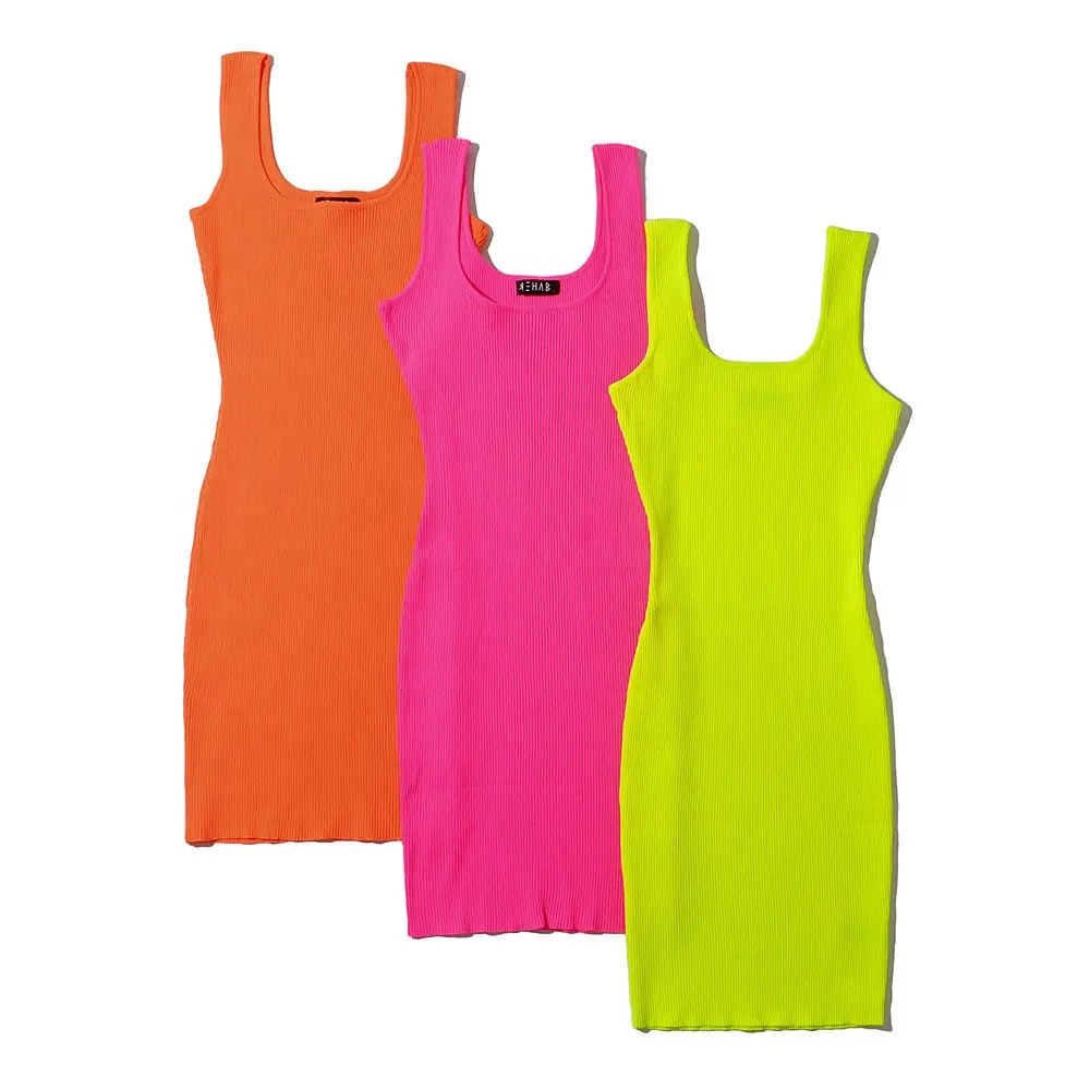 Dress pesta Tank Neon ramping seksi mode musim panas gaun kasual rajutan wanita ketat