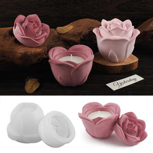 Boîte de rangement en résine époxy Moules en silicone Pot à bougie en forme de rose avec couvercle <span class=keywords><strong>Moule</strong></span> en béton Ciment <span class=keywords><strong>Jesmonite</strong></span> Planteur Bougie <span class=keywords><strong>Moule</strong></span> à vase - Product Image 3