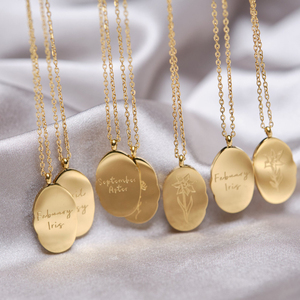 Collares Personalizados con Colgante de Flor de Nacimiento Ovalada Irregular en Acero Inoxidable Chapado en Oro de 18K para Mujer Joyería - Product Image 1