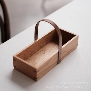 Boîte de rangement en bois avec poignée, panier rectangulaire portable pour cuisine, salle de bain, bureau, organisation d'ustensiles, fruits, baguettes - Product Image 3