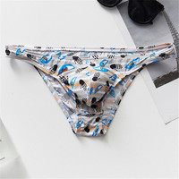 Best-seller Slip confortable en soie glacée imprimée pour homme avec string élastique à taille basse Bikini sexy en nylon pour homme G-string