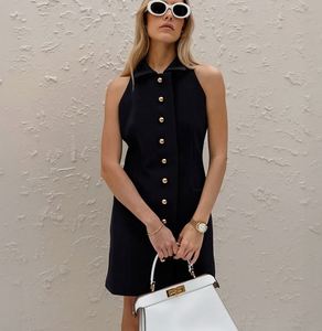 <span class=keywords><strong>Robe</strong></span> mini moulante <span class=keywords><strong>blanche</strong></span> personnalisée pour femme, élégante, en maille, <span class=keywords><strong>sans</strong></span> manches, col polo, boutonnée, idéale pour l'été - Product Image 2