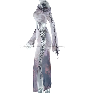 Women's One Shoulder <b>Tie</b> <b>Dye</b> Print Mesh Top & Skirt Side <b>Tie</b> up 2 Piece <b>Set</b> Clothing Women Fashion - Product Image 4