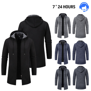 Pulls en molleton doublés personnalisables à fermeture éclair intégrale, mode tricotée, coupe régulière pour hommes, pull à capuche, veste longue pour hommes, sweat-shirts à capuche - Product Image 1