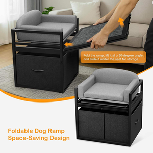 Rampe d'escalier moderne pour chien avec siège, rampe d'accès pour chien avec coussin, cadre en métal noir, pliable, utilisation comme perchoir de fenêtre en tissu - Product Image 3