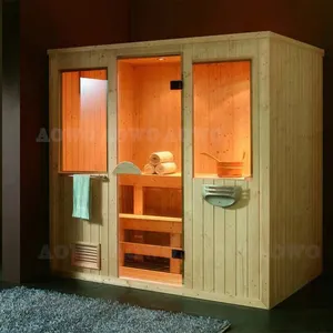 Hot sale 3 person sauna stone hemlock solid wood frame finn infrared steam sauna room outdoor spa sek halotherapy heater massage