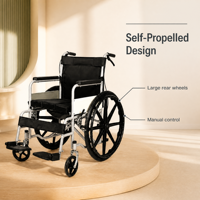 Fauteuil roulant manuel pliable léger avec siège de toilette, fauteuil roulant portable à pousser à la main pour les patients, utilisation à domicile et en voyage