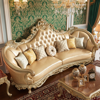 Ensemble de canapés en bois massif de couleur champagne, rembourrage en éponge haute densité, style européen, meubles de salon pour grand espace