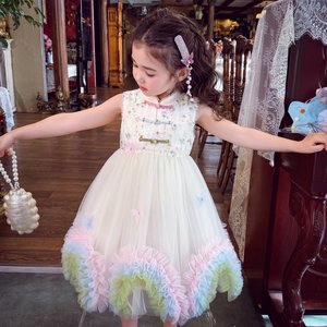 Abito estivo da ragazza Mimi Haro in nuovo stile cinese Cheongsam Princess senza maniche a linea A di media lunghezza - Product Image 2