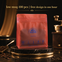 Sacs à café semi-transparents de 250 g, fond plat, avec valve unidirectionnelle, fermeture éclair refermable, emballage pour grains de café
