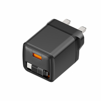 Pengisi Daya Gan 20W QC3.0 PD3.0 dengan Kabel Retractable untuk Ponsel, Laptop & Peralatan Listrik - Proteksi OVP/OCP Output 5V/3A Port Ganda