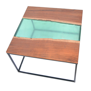 Acacia wood Dining and coffee <b>Table</b> with Crystal <b>Clear</b> Resin Coating Modern Square Bar Top Wood/Metal Frame for Home Use - Product Image 3