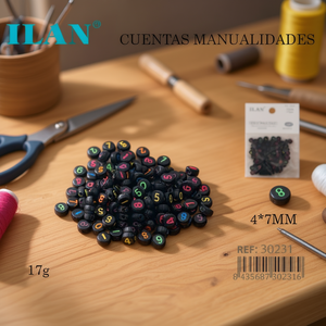 Cuentas para manualidades con números de colores, fondo negro, planas y redondas, 4x7mm, para manualidades, 17g - Product Image 3