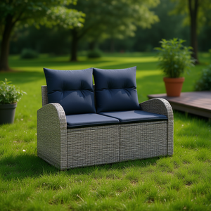 Canapé de jardin en polyrotin gris 124 x 62 x 85 cm, mobilier d'extérieur deux places avec coussins - Product Image 2