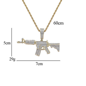 Collier pendentif mitrailleuse, chaîne superposée Hip Hop pour homme, bijoux en cuivre incrustés de CZ, style Iced Out - Product Image 3
