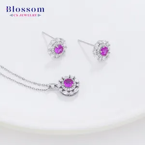 Blossom CS bijoux approvisionnement d'usine Fine 925 boucles d'oreilles en argent collier 2 pièces Zircon ensemble de bijoux bijoux simples pour les femmes