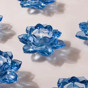 Kristallen Lotus Kaars Theelichtje Blauw Glas Kaarshouders Decoratief, Votief Bulk Voor Romantische Kaars, Diners, Bruiloft, Badkamer