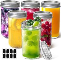 Bocaux Mason en verre à large ouverture de 12 oz avec couvercles, matériaux sans BPA, pour jus, cornichons, sauces, desserts, flocons d'avoine, portions moyennes