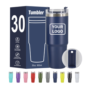 Gobelets isothermes 30oz bleus en acier inoxydable avec paille, logo gravé au laser personnalisé, tasse de voyage OEM, tasse Simple et Moderne - Product Image 1