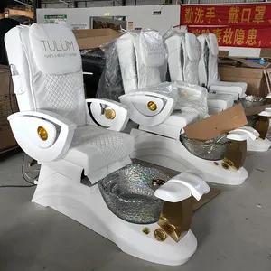 Nail Salon Furniture Equipment White Golden Electric Reclining Massage Manicure Foot Spa Luxury Pedicure Chairs