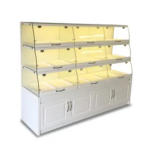 Kainice Customized cake display showcase Wooden Glass Floor Stand bakery furniture display rack for bread shop
