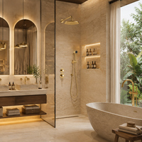 Ensemble de douche encastré en laiton brossé, mitigeur monocommande, jet de pluie, vanne à deux voies moderne, pour hôtels et salles de bain