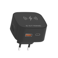 Cargador Rápido de Pared con Doble Puerto A+C de 35W, Carga Inalámbrica Integrada de 15W, Enchufe Europeo, para Múltiples Dispositivos