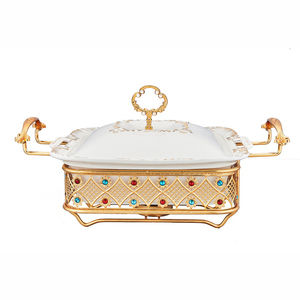 Plato para Calentar <span class=keywords><strong>Comida</strong></span>, Rectangular/Ovalado, de Cerámica y Hierro, Chapado en Oro, de 1.2L, 2.0L y 3.5L, con Calentamiento <span class=keywords><strong>a</strong></span> Alcohol, Fácil de Limpiar, para Buffet de Hotel, Venta al Por Mayor - Product Image 4