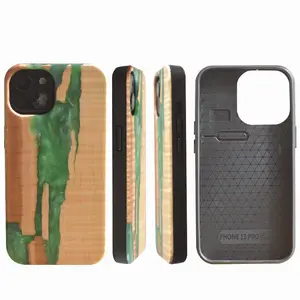 Casing Ponsel Kayu Buatan Tangan, Casing iPhone Kayu Asli Kayu dan Resin Desain Unik TPU Lembut Tahan Guncangan Pelindung Ponsel Bambu