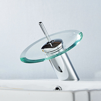 Robinet de lavabo à trou unique, cascade chaude, robinets d'évier de salle de bains en verre massif à une poignée vanité de salle de bains