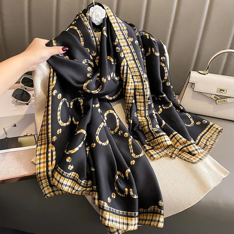 Manufacturers 2023 Soft Silk Satin Scarves for Women Stylish Luxury Hijab Long Silk Scarf 180x90 Shawl