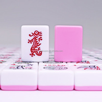 Tuiles de Mahjong Western Personnalisées, Double Couche, Classiques, en Acrylique et Mélamine, Gravées et Imprimées à la Main, Dos Rose, Ensemble Durable pour Jeu