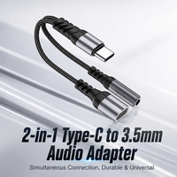 Câble court tressé personnalisé 2 en 1 avec adaptateur audio 3,5 mm et charge rapide PD double port Type C