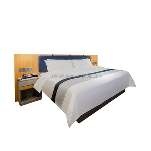 Hotel Room Furniture Set Wooden <b>Base</b> Twin <b>Single</b> <b>Beds</b> with Upholstered Headboard Panel Nightstand for Budget Hotel Project FF&E - Product Image 4