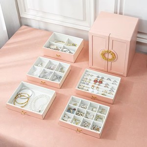 Boîte à bijoux velours doublé accessoires avec plusieurs compartiments mallette de rangement pour bagues boucles d'oreilles colliers - Product Image 5
