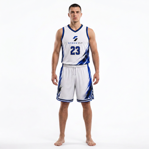 Ensemble uniforme de basketball pour homme Storm Fit, imprimé par sublimation, sans manches, col en V, séchage rapide, maillot et short de sport, numéro 23 - Product Image 1