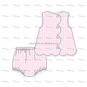 Set di <span class=keywords><strong>Abbigliamento</strong></span> per Bambine all'Ingrosso, Abiti Estivi per Ragazze, Top a Balze con Pizzo Rosa a Quadretti e Set Bloomer per Pasqua - Product Image 2