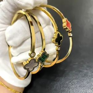 Bracciale da donna 4 foglie di alta qualità Moissanite 18K oro in acciaio inossidabile