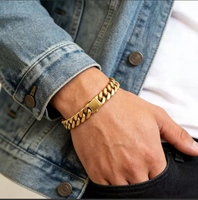 Bracelet gourmette cubaine en acier inoxydable pour homme, largeur 10 mm, 21 cm, chaîne à maillons tendance, fermoir boîte, plaqué or 18 carats, vente en gros