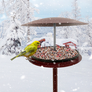 Подставка для кормушки для птиц JH-Mech, отдельно стоящая, уличная, с круглым основанием, регулируемая высота, металлическая, с покрытием, цвет фиолетово-коричневый - Product Image 1