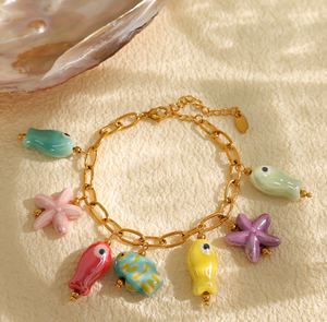 Nuovo braccialetto di smalto colorato collana di gioielli oceano in acciaio inox placcato in oro 18k collana pendente in ceramica di pesce - Product Image 4