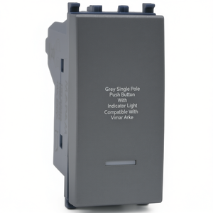 Grey Single Pole <b>Push</b> Button With Indicator <b>Light</b> Compatible With Vimar Arke - Product Image 3